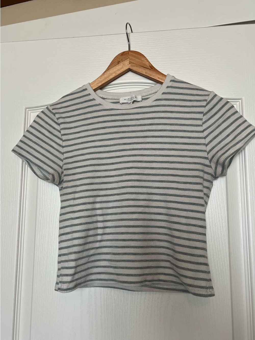 Knit Striped Crewneck crop tee - Gray/White